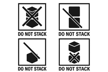 Naklejka premium Set of Do Not Stack manipulation symbols for packaging. Warning icons for handling cargo, products, and goods. Logistics and shipping vector label. Fragile package marking.