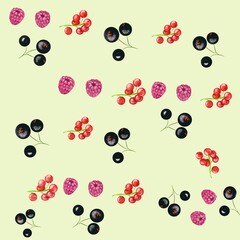 berries, pattern, set of berries, summer, food, vegetarian, bright, currant, raspberry