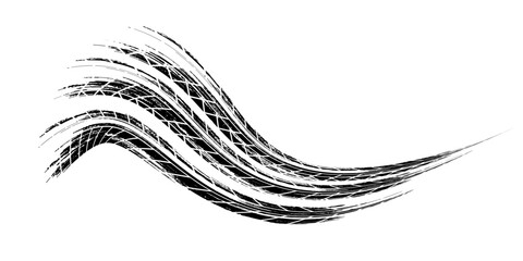 Grunge tire track, wheel braking marks. Truck, car or motorcycle tread pattern silhouette. Auto race,