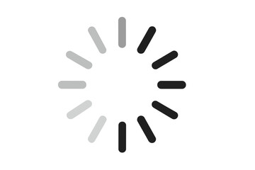 Circular loading spinner icon preloader, rotating radial bar progress indicator symbol, buffering animation for website, app, video, black to grey vector on transparent background