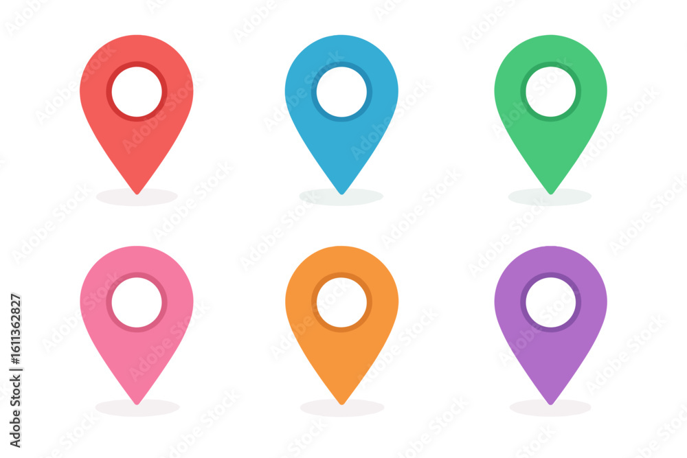 Poster colorful gps map pin icons collection – location pointer markers, navigation destination symbols, ge