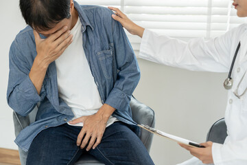 doctor encouraged. Man stress from private parts feeling discomfort and consult doctor. Venereal,...