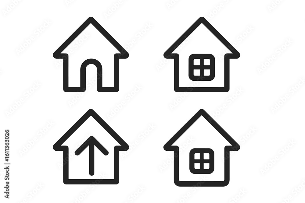 Poster house icons set in flat linear design. web home button for main page navigation. vector pictogram co