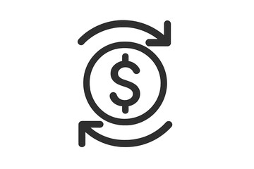Money transfer icon with circular arrows around dollar sign showing cash flow, currency exchange, online banking payment, refund, fintech mobile app UI web finance vector illustration