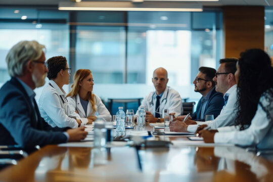 Illustrated healthcare professionals discussing patient care in a cozy clinic setting.
