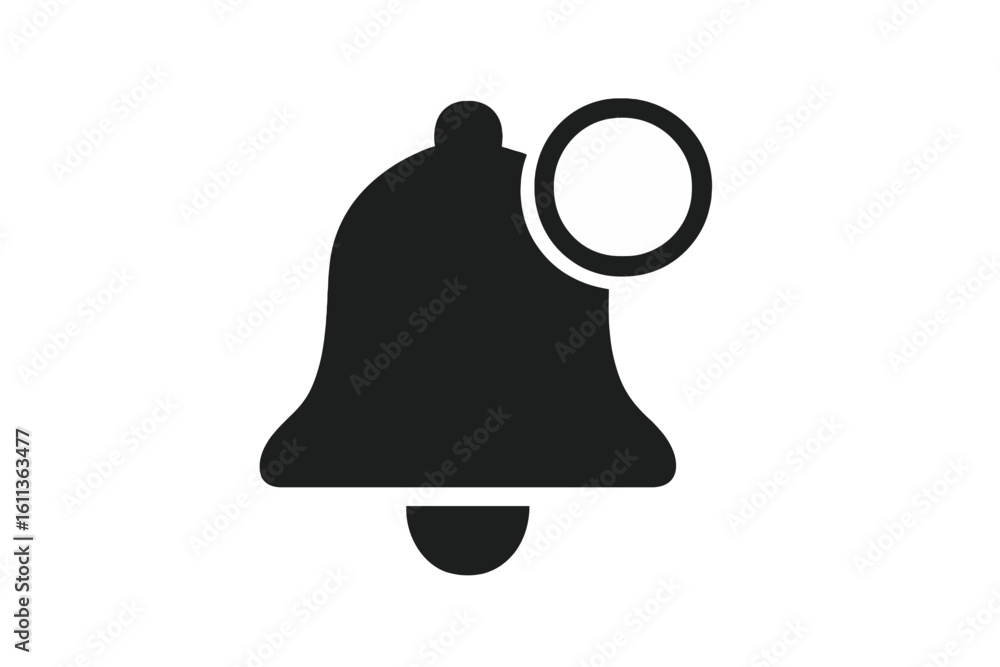 Poster notification bell icon with empty badge circle, alert reminder symbol, push app bell silhouette, mob