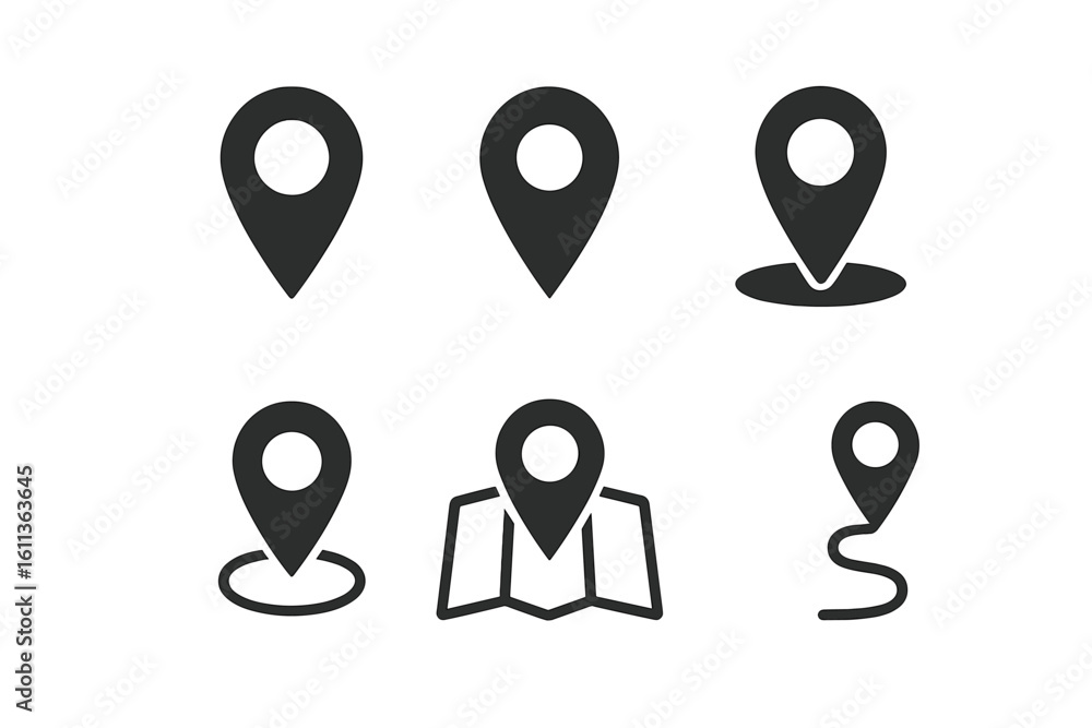 Poster gps location icons set. map pointer pin symbol for navigation. destination or route marker. vector g