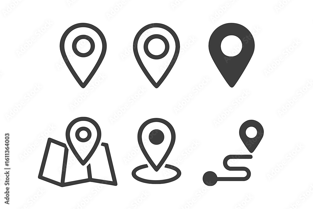 Poster location pin icon set. map pointer and navigation marker symbols for gps. vector graphic for web, mo