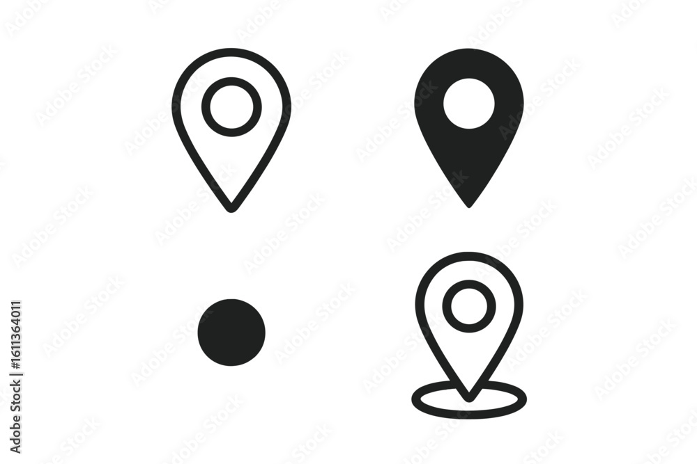 Poster map location icons set. gps pin, pointer, and marker symbols for navigation and destination. vector 