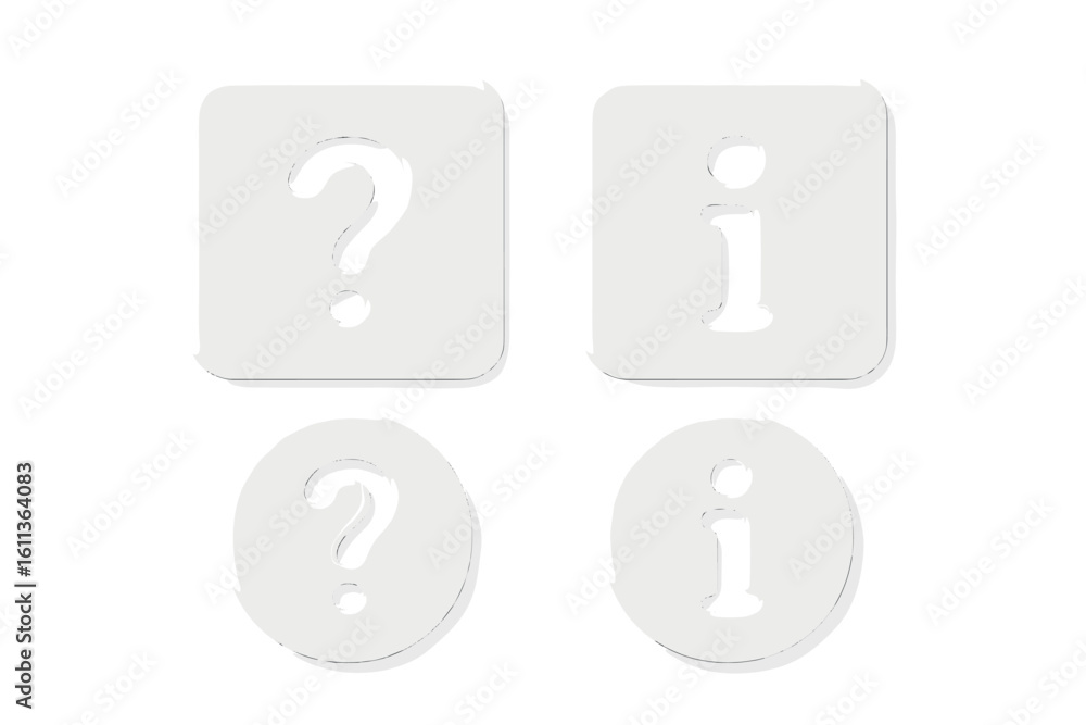 Poster neumorphic buttons set with question mark and information icons. white 3d soft ui elements for web a