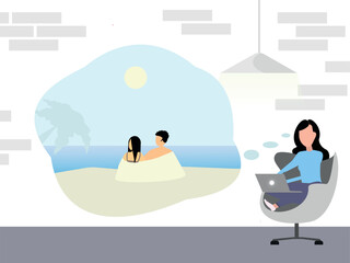 Working woman dreaming of a vacation