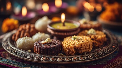 Close-Up of Traditional Indian Thali During Diwali Festival Celebration