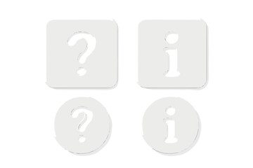 Neumorphic buttons set with question mark and information icons. White 3D soft UI elements for web and app design. Vector illustration for FAQ, support, and help sections.
