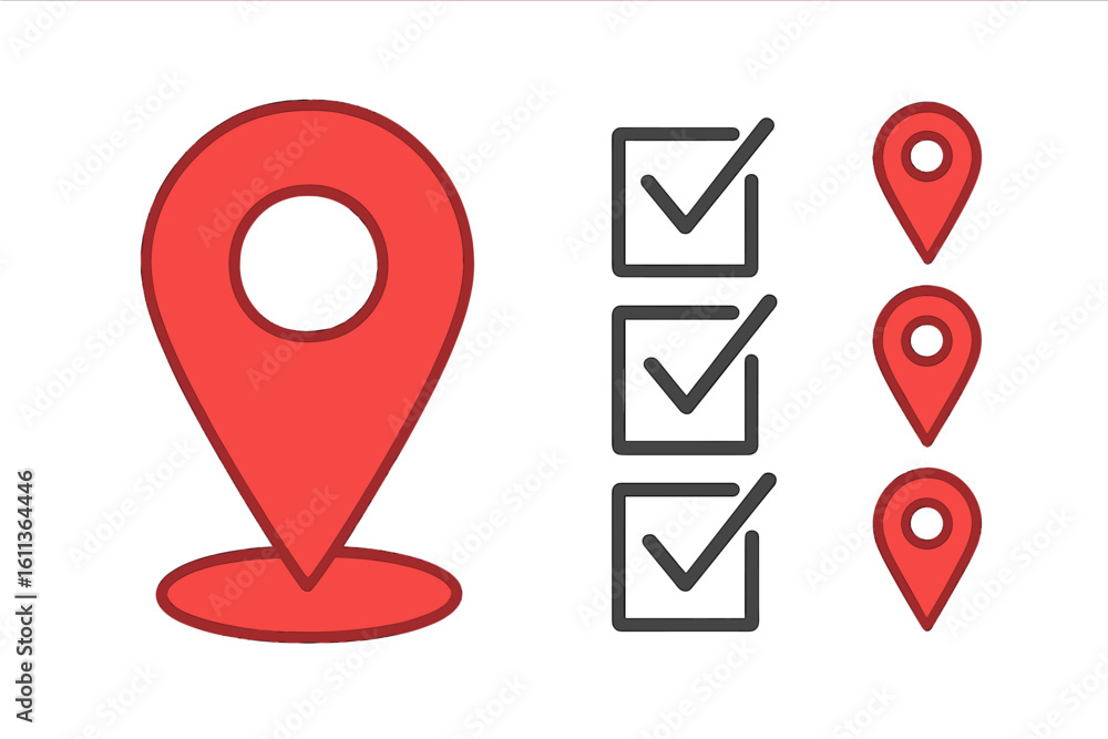 Fototapete location map pointer pin marker set with checkboxes. gps navigation icons for mobile apps websites u