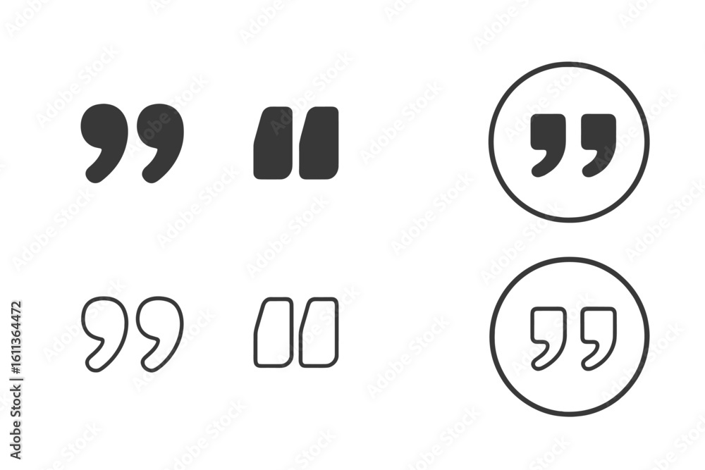 Poster quote mark vector icon set. punctuation symbols for conversation, comments, and direct speech. highl