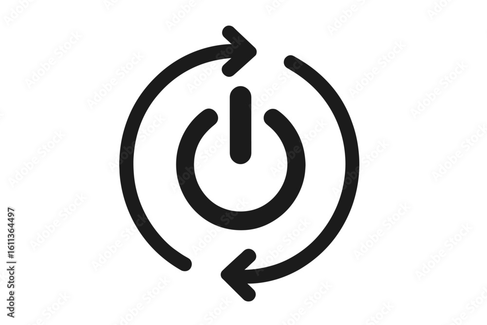 Poster black circular arrows surrounding power button icon symbolizing reset, restart, refresh, power cycle