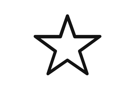 Outline five pointed star icon, minimalist rating symbol, favorite sign, black contour shape, editable stroke vector, transparent background, graphic resource for UI web app design