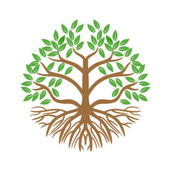 Mangrove Icon Logo Illustration with Roots &ndash; Tropical Coastal Ecosystem and Environmental Conservation Concept