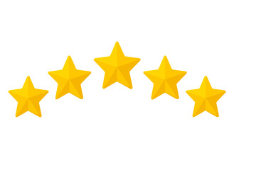 Five star rating system quality assessment icons. Golden yellow stars customer review symbols. Product evaluation feedback rating. Excellence award performance indicator vector