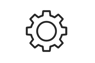 Settings gear icon outline. Simple cogwheel symbol for app UI UX interface. Thin line mechanical configuration wheel vector illustration on transparent background. Minimal tech icon