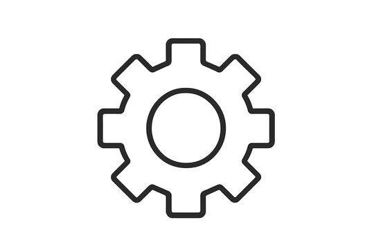 Settings gear icon outline. Simple thin line configuration symbol for app, UI, website interface. Adjustment control, preference vector isolated on transparent background