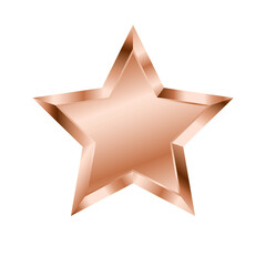 Shiny bronze star icon with 3D metallic effect and warm gradient. Ideal for awards, achievements, ranking, certificates, apps, games, and stylish decorations. Isolated on white background.