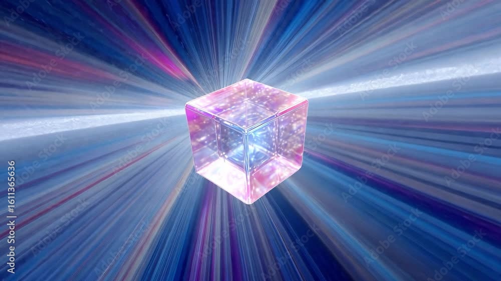 Poster ethereal exploration of glowing cube mesmerizing visual effect with vibrant colors and light, creati