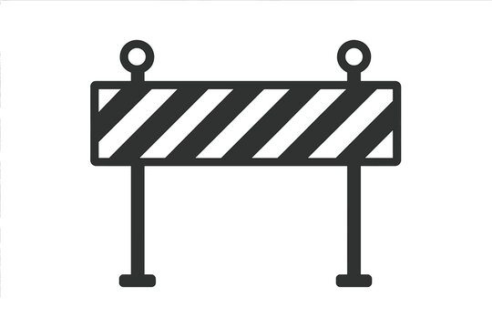 Striped road construction barrier icon, traffic safety barricade with caution pattern, under construction warning sign, isolated vector symbol on transparent background