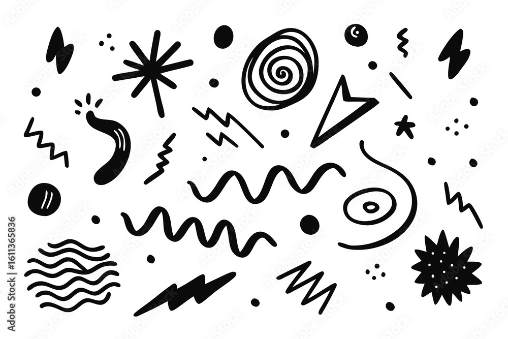 Poster Hand Drawn Abstract Shapes in Black and White a Playful and Modern Design Element for Backgrounds Patterns and Creative Projects with a Fun and Whimsical