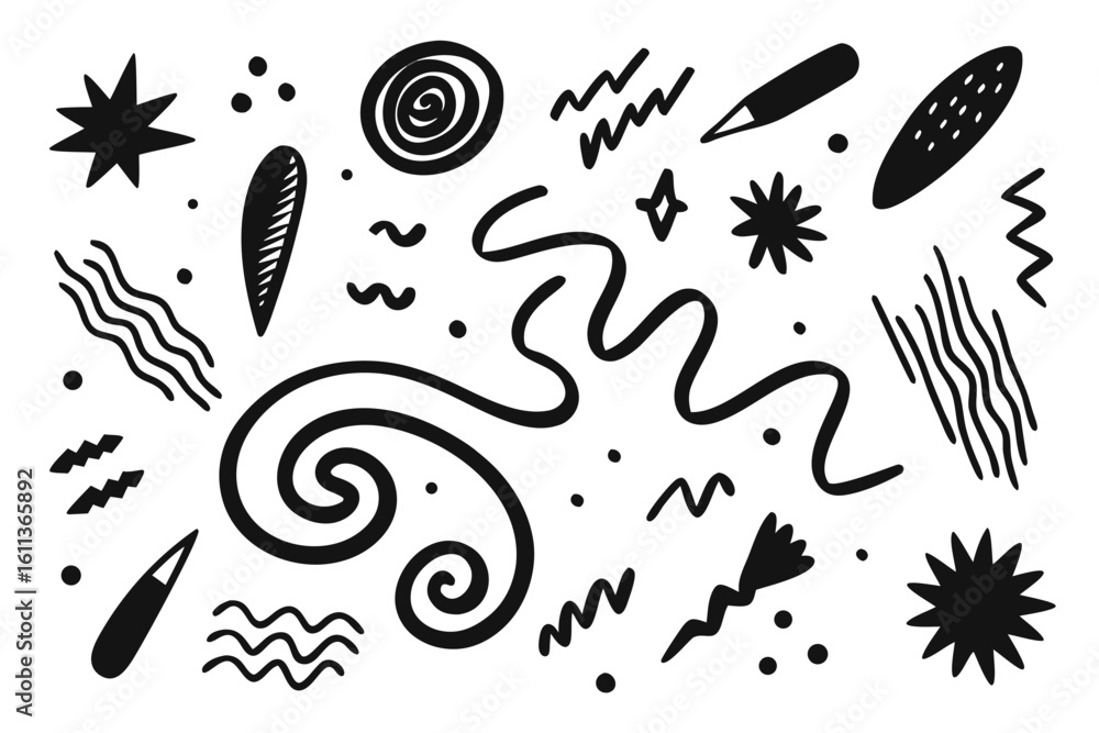 Poster hand drawn abstract shapes and doodles in black and white perfect for backgrounds patterns social me