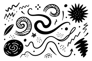 Collection of abstract hand drawn shapes and elements in black and white Modern doodle design for creative projects backgrounds patterns and decorative illustrations
