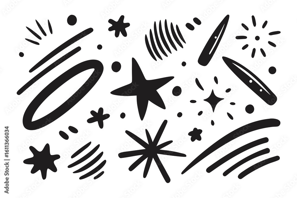 Poster hand drawn abstract shapes and stars in black and white perfect for backgrounds patterns or adding a