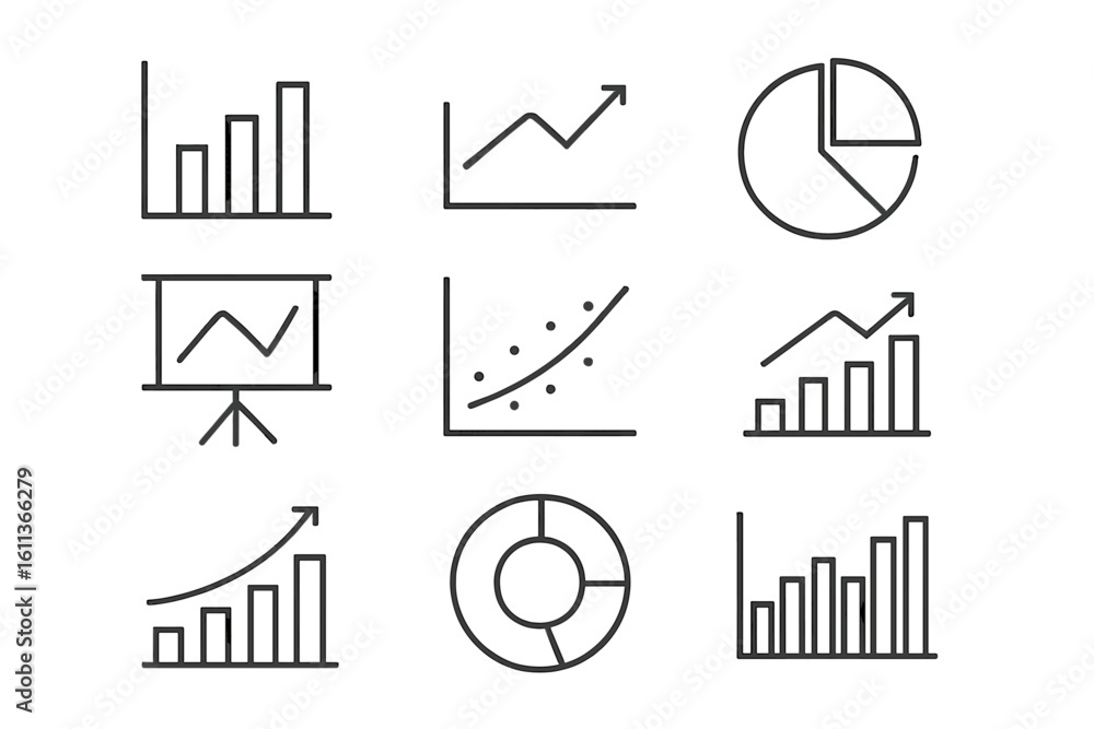 Poster data visualization icons set. charts graphs analytics statistics business infographic elements. vect