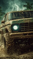 Dramatic Hyper-Realistic Off-Road Adventure with Muddy Truck