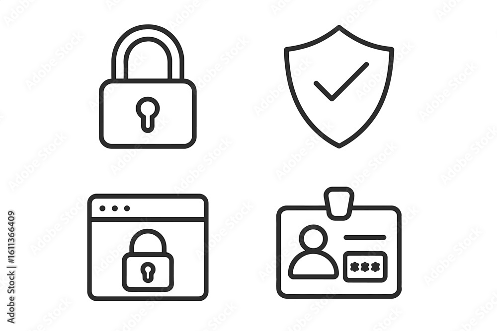 Poster cyber security icon set. data protection, privacy, and internet safety concepts. vector line icons f