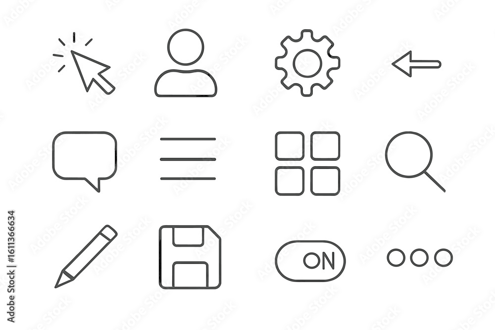 Poster modern ui interface icons set. flat linear vector graphics for web design, mobile apps, user interfa