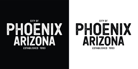 Phoenix Arizona Vintage Typography T Shirt Design, Bold Distressed City Lettering with Grunge Texture in Black and White