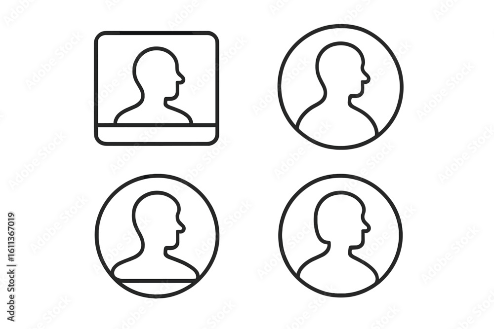 Poster profile user icons set flat linear design. avatar silhouette symbols for website app ui interface. p