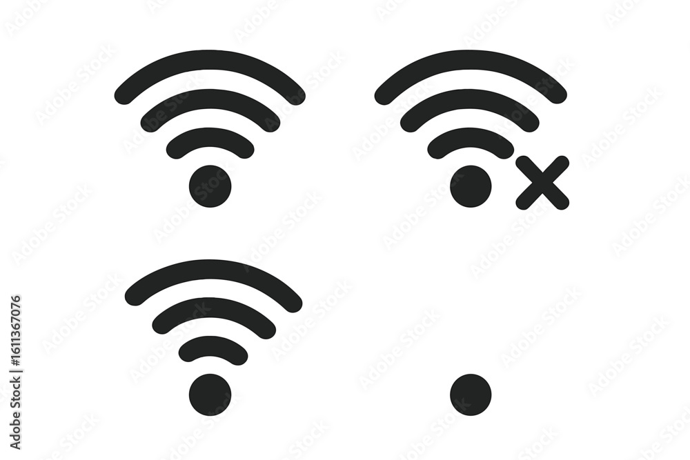 Poster wifi icon set with different signal strength levels. wireless internet connection status symbols. no