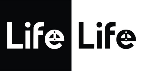 Creative minimalist t shirt design with stylized Life typography featuring crosshair-inspired letter e in bold black and white layout