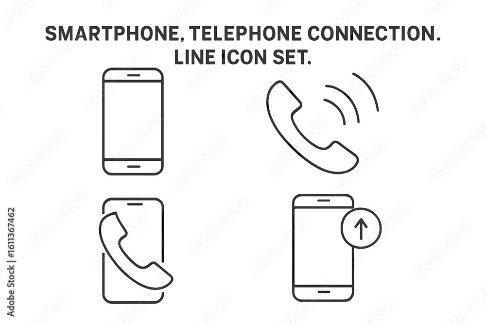 Poster smartphone mobile phone telephone connection line icon set. outline vector icons linear style web mo