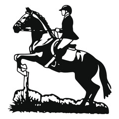 Dynamic Equestrian Silhouette A Horse and Rider Jumping Over Obstacle Course Agility and Precision Demonstrated