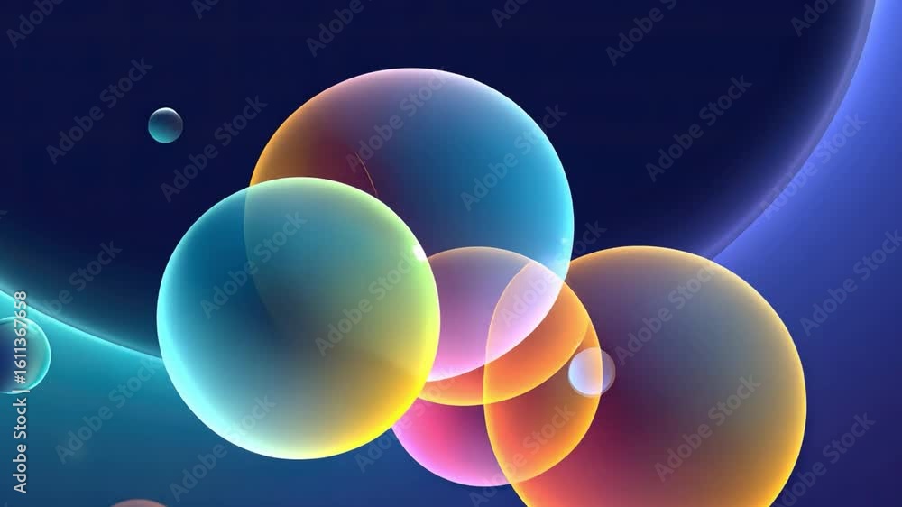 Poster colorful abstract bubbles dynamic display of vibrant hues and transparency, where light interplays w