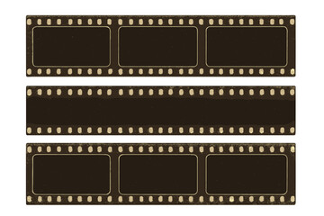 Vintage photographic film strips collection. Retro cinema movie negative frames borders. Classic photography filmstrip elements. Vector illustration isolated transparent