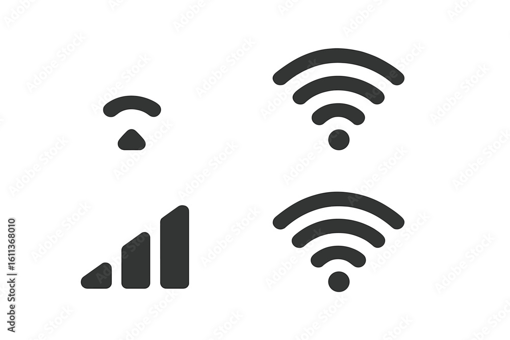 Poster wifi wireless signal strength icons set. mobile cellular network connectivity bars. flat vector symb