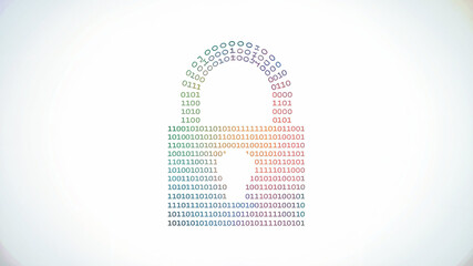 3D Render of a Secure Binary Lock Made of Data Code, Digital Security lock of binary code 