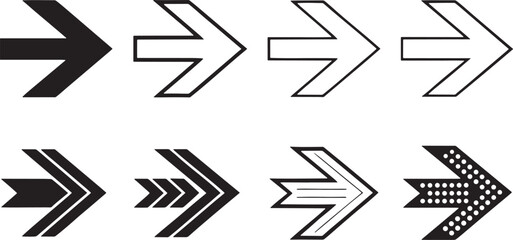 Black and white arrows pointing right direction pointer