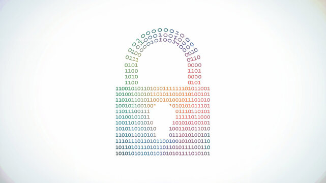 3D Render of a Secure Binary Lock Made of Data Code, Digital Security lock of binary code 
