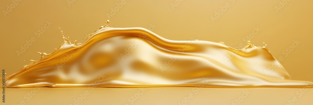 Poster dynamic gold fluid wave with splash on smooth background