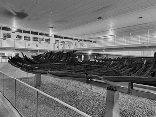 Rome, Italy - July 25, 2025, view of some Roman ships The Museum of Roman Ships in the...